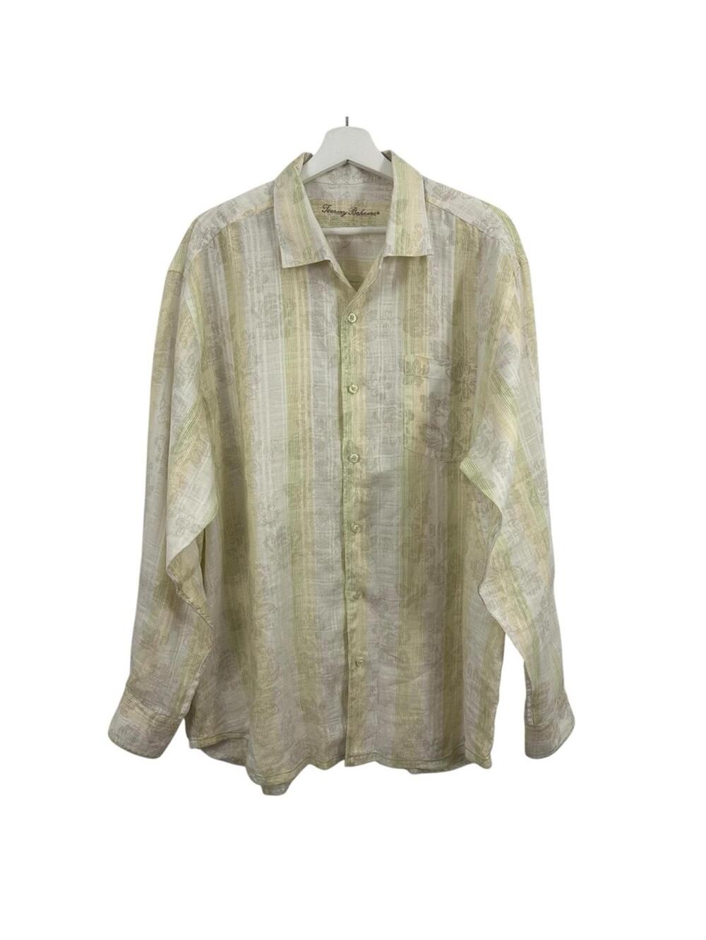 Tommy Bahama Menโs 100% Linen Floral Yellow White Button Down Shirt Size XL